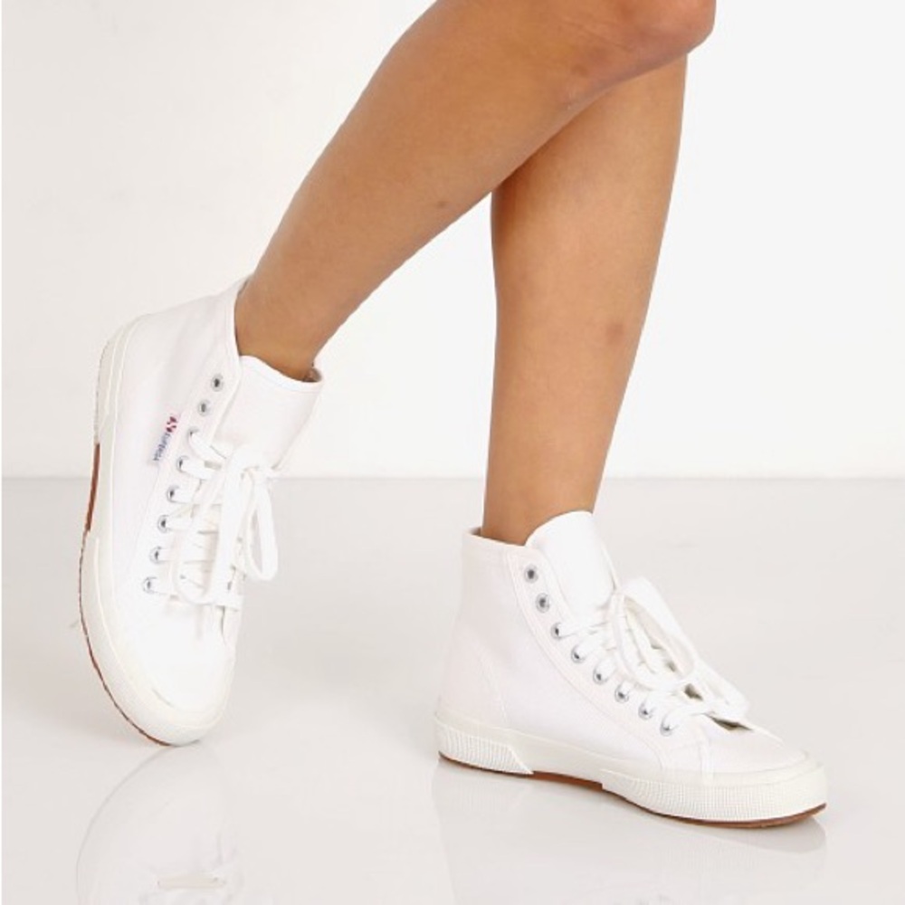 SUPERGA High Top Cotu 2795 White Canvas Lace Up Sneaker Rubber Sole Italian